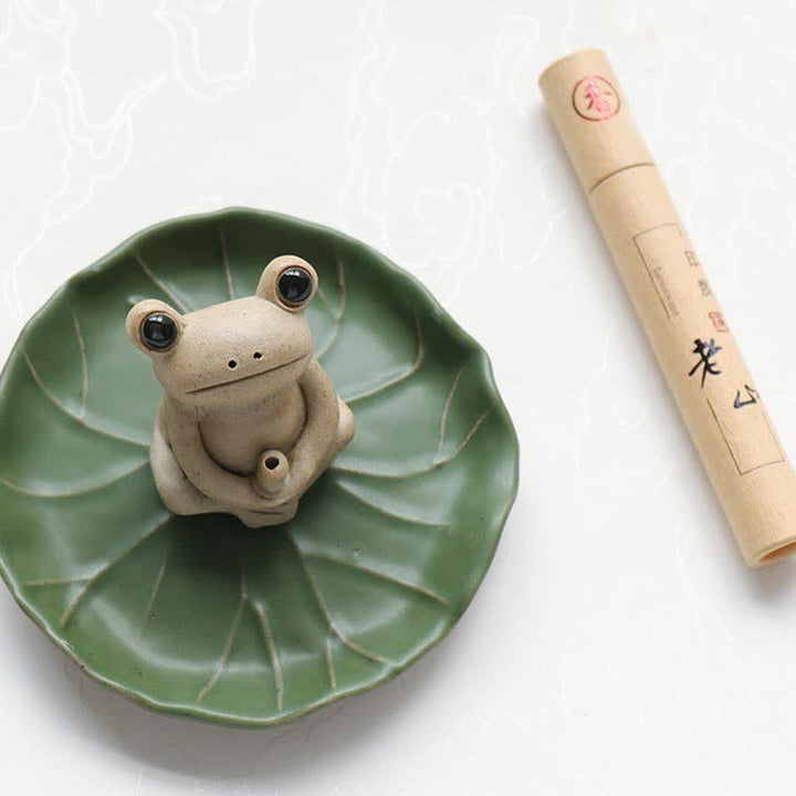 Decorazione bruciatore di incenso a forma di rana in ceramica fatta a mano