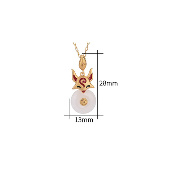 Buddha Stones Giada Bianca Volpe Moneta di Rame Protezione Fortuna Collana Pendente