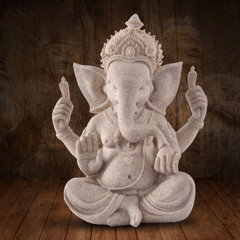 Buddha Stones Ganesh Ganpati Statua Elefante Ricchezza Benedizione Decorazione Casa - Grigio - image 0