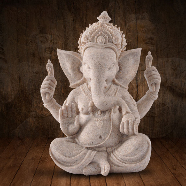 Buddha Stones Ganesh Ganpati Statua Elefante Ricchezza Benedizione Decorazione Casa - Grigio - image 0