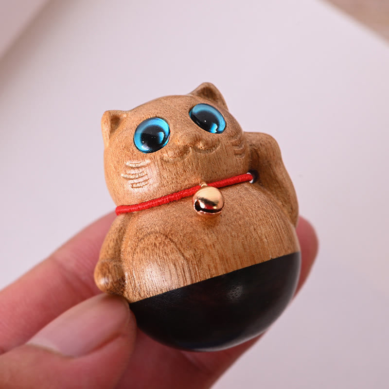Buddha Stones Mini Gatto Fortunato Gattino Phoebe Zhennan Decorazione di Benedizione del Legno - image 2
