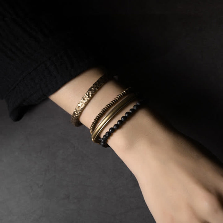 Braccialetto di supporto in rame con roccia lavica vintage Buddha Stones