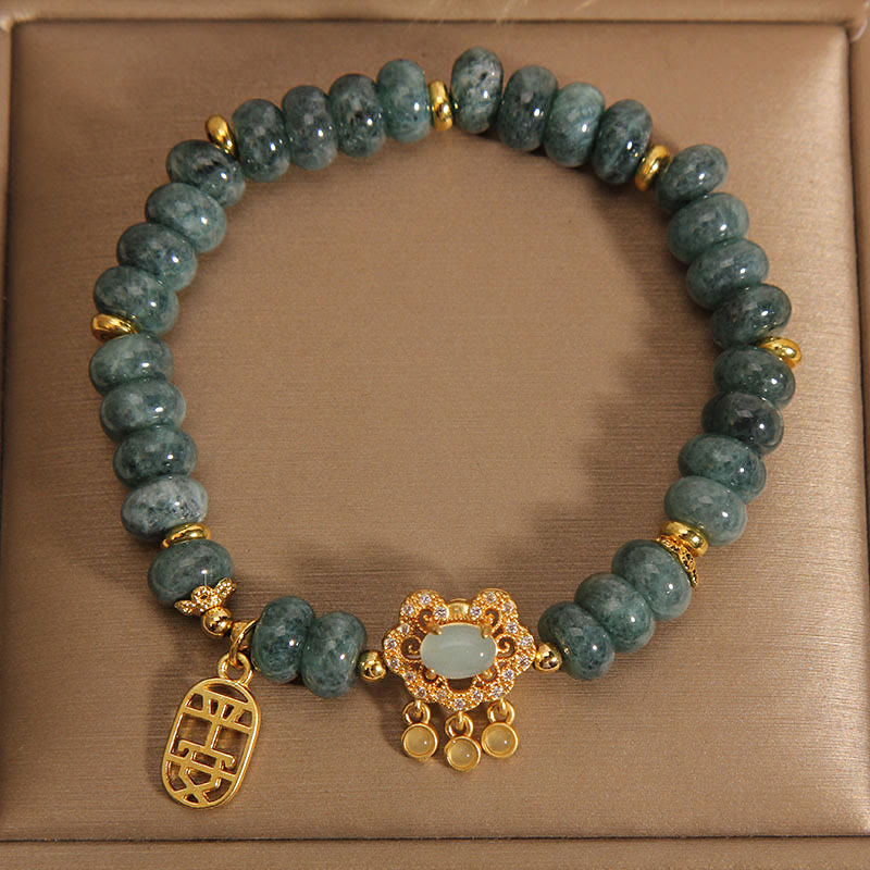Braccialetto con ciondolo cinese in giada naturale con Buddha Stones, pace, fortuna e abbondanza