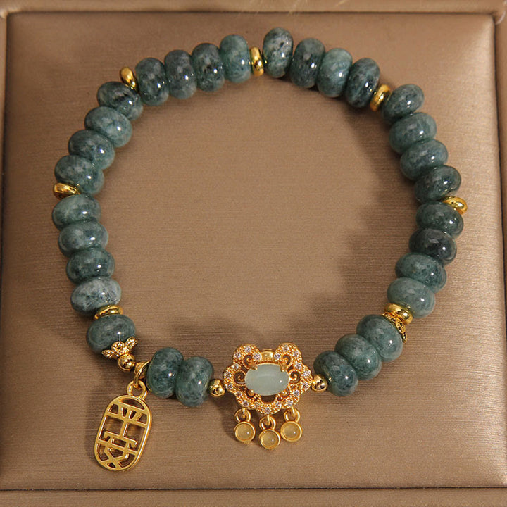 Braccialetto con ciondolo cinese in giada naturale con Buddha Stones, pace, fortuna e abbondanza