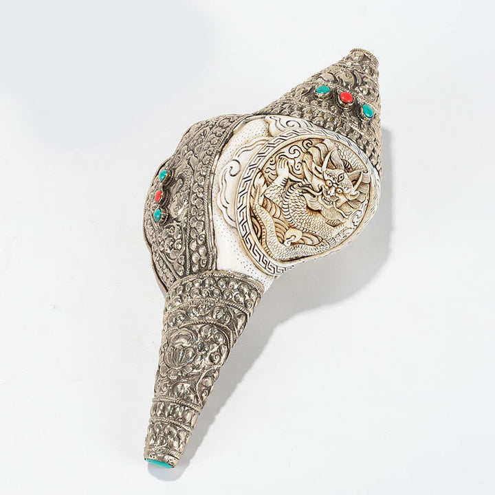 Conchiglia naturale tibetana Shankha conchiglia conchiglia ricchezza fortuna decorazione della casa - Drago intagliato 26,5*14 cm - image 18