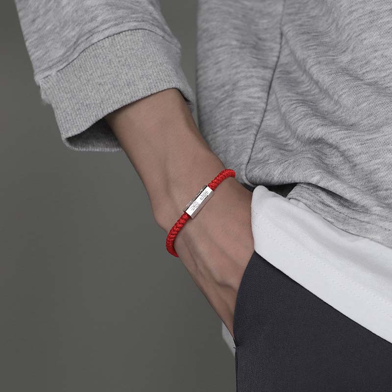 Braccialetto di corda di benedizione con incisione di lettere in argento sterling 925 Buddha Stones - image 2