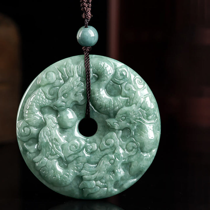 Buddha Stones Anno del Drago Giada Naturale Nove Draghi Fibbia della Pace Collana di Protezione Pendente