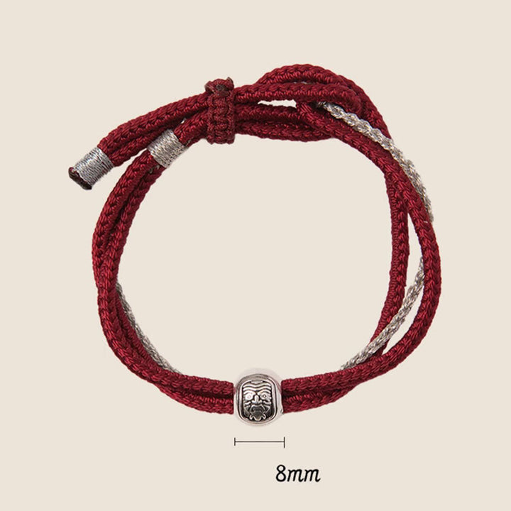 Braccialetto in corda con Buddha Stones in argento sterling 925 tibetano Zakiram, dea della ricchezza e della fortuna