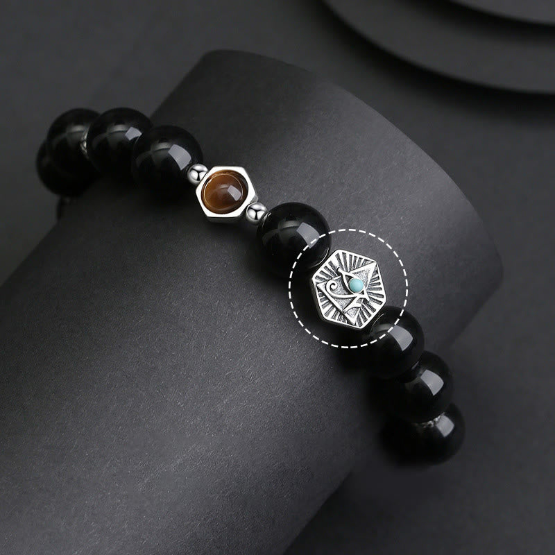 Braccialetto di purificazione Occhio di Tigre Occhio della Provvidenza in Argento Sterling 925 Buddha Stones