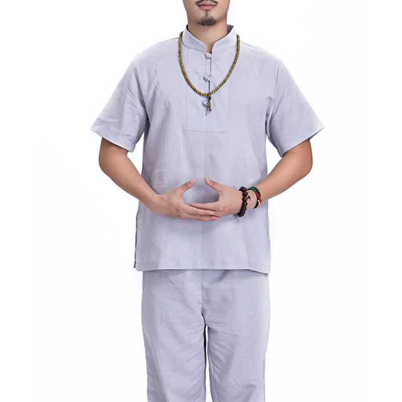 Buddha Stones Spirituale Zen Meditazione Preghiera Pratica Cotone Lino Abbigliamento Uomo Set - Grigio - US/UK/AU44, EU54 (3XL) - image 18