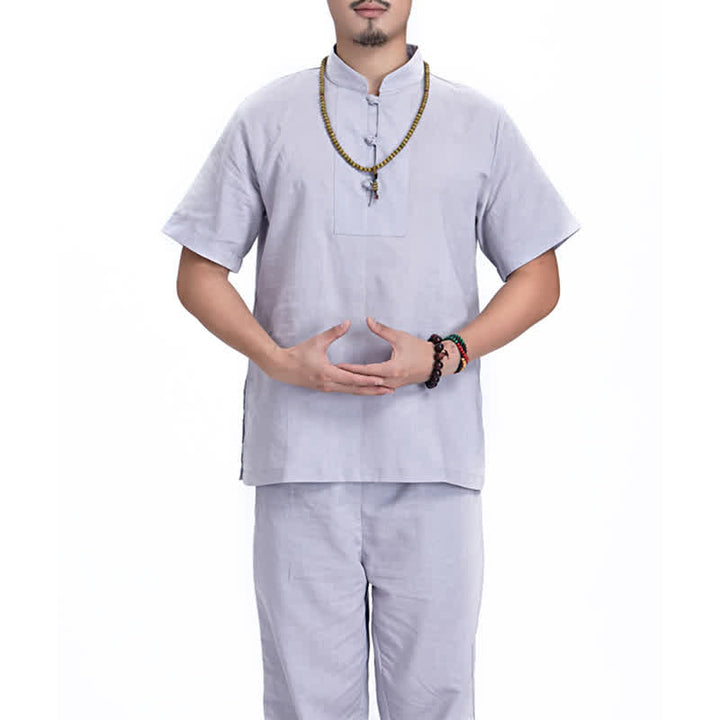 Buddha Stones Spirituale Zen Meditazione Preghiera Pratica Cotone Lino Abbigliamento Uomo Set - Grigio - US/UK/AU44, EU54 (3XL) - image 18