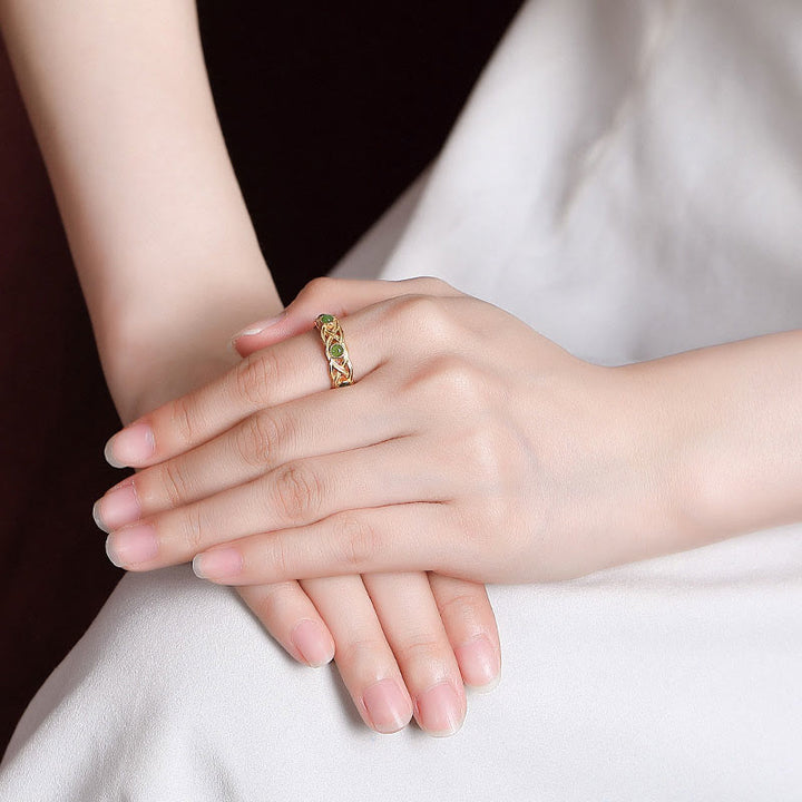 Anello regolabile con design intrecciato in giada ciano placcato in argento sterling 925 con Buddha Stones e fortuna - image 4