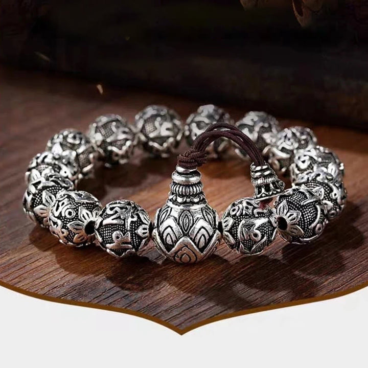 Braccialetto amuleto con perline in lega intagliata , Buddha Stones tibetane Om Mani Padme Hum