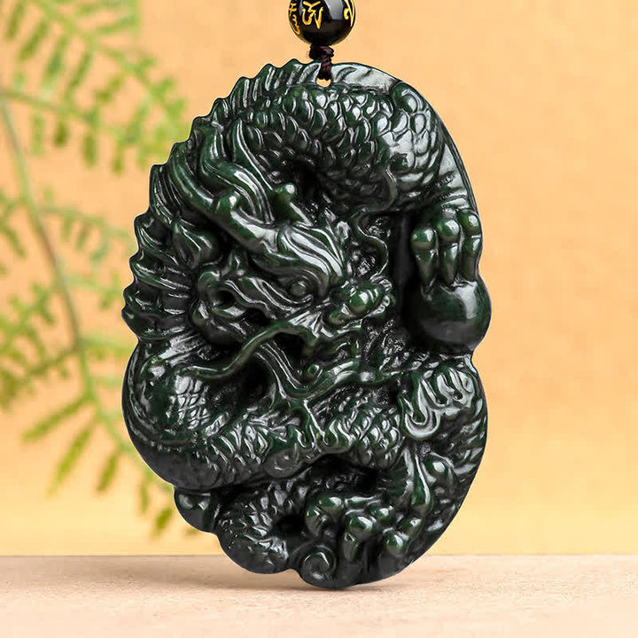 Collana con ciondolo in perline di corda di perline Buddha Stones Hetian Cyan Jade Dragon Success Harmony - Giada Ciano Hetian (Successo ♥ Guarigione) - image 1