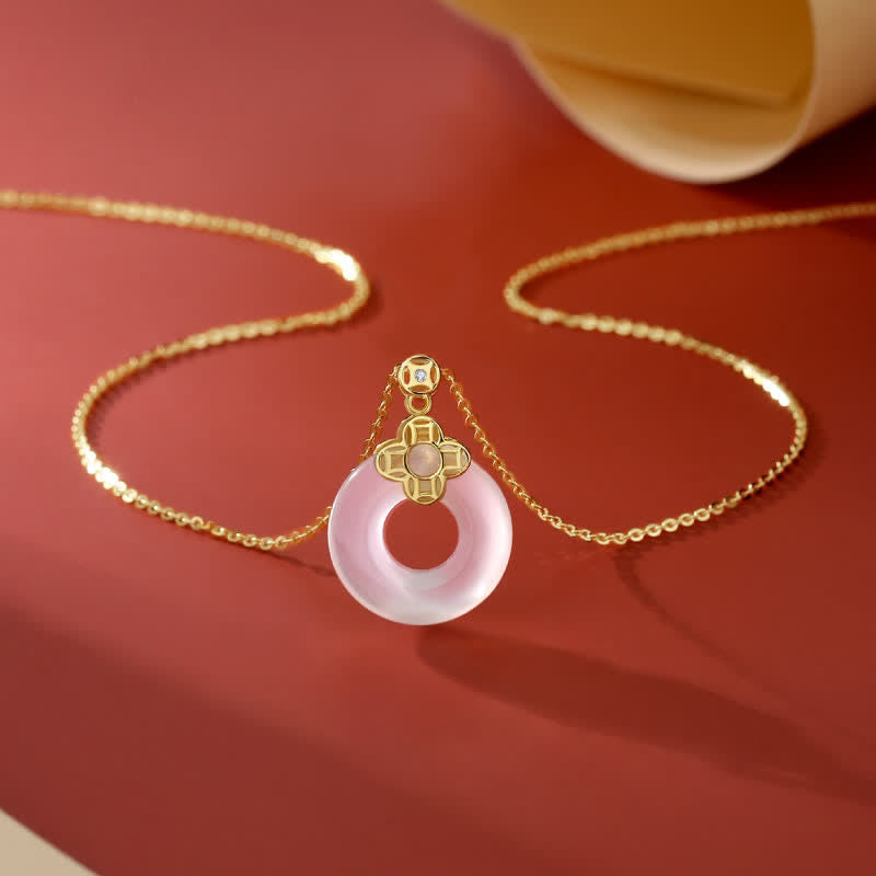 Collana pendente con Buddha Stones positivo in argento sterling 925 con moneta in calcedonio e fibbia per la pace - Oro - image 0