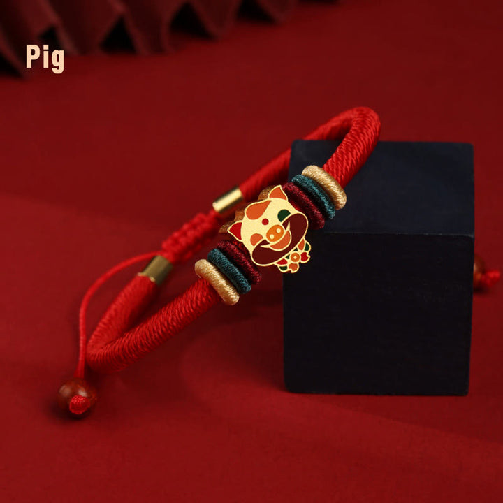 Braccialetto rosso intrecciato con ciondolo a forma di fortuna Buddha Stones in argento sterling 925 fatto a mano con motivo dell'anno del drago cinese