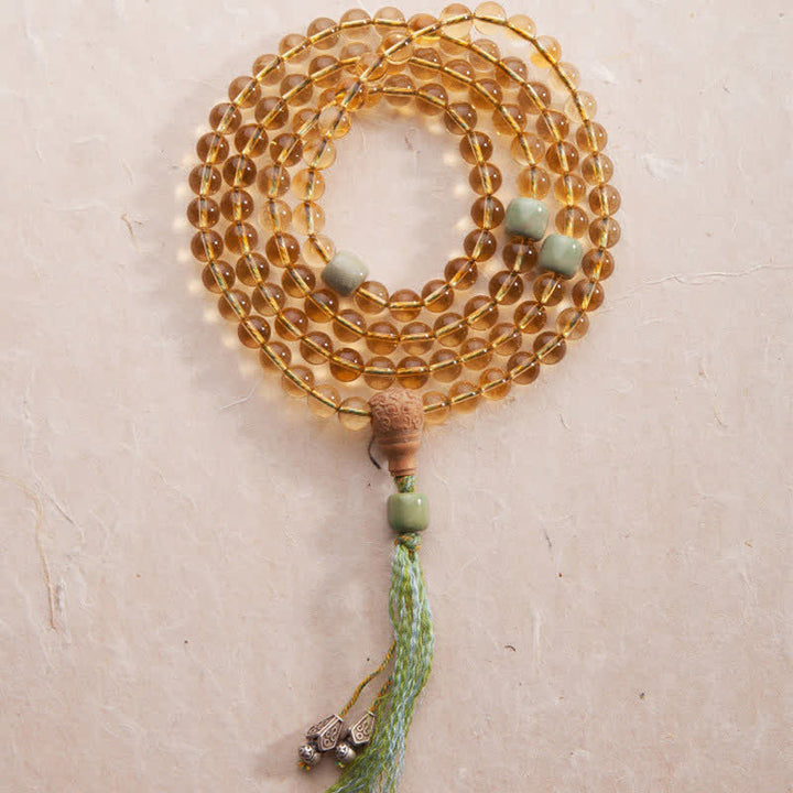 Buddha Stones 108 Mala Beads 925 Sterling Silver Citrino Sandalo Turchese Protezione Bracciale Prosperità - Citrino (Felicità ♥ Prosperità) - image 0