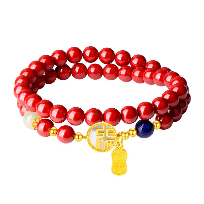 Braccialetto di benedizione a doppio giro con carattere Fu, in argento sterling 925, cinabro e tridacna in pietra Buddha Stones - image 11