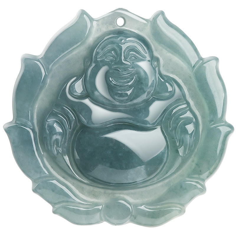 Collana con ciondolo portafortuna con motivo a loto Buddha Stones Buddha che ride in giada naturale - image 9