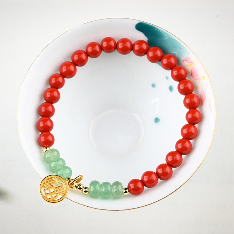 Buddha Stones Tibetano Cinabro Verde Aventurina Braccialetto Fortuna Collana