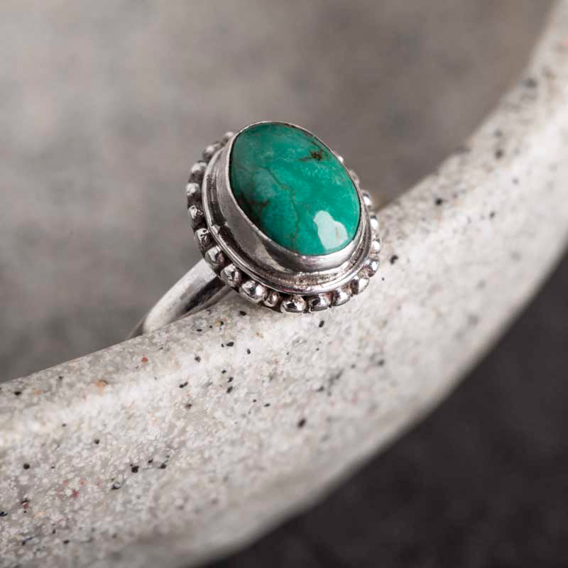 Anello Buddha Stones in argento sterling 925 con turchese e saggezza