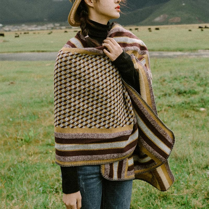 Scialle tibetano con Buddha Stones , modello classico, caldo e accogliente, da viaggio, invernale - image 1