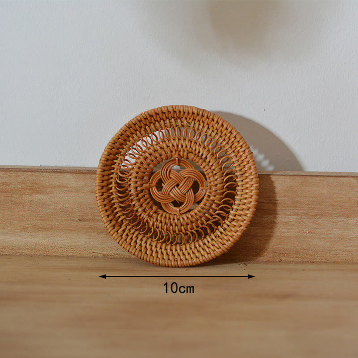 Sottobicchiere per tazza da tè in rattan con motivo floreale in ceramica