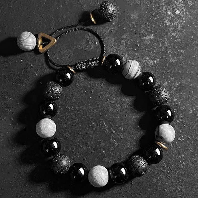 Braccialetto di forza Yin Yang in pietra lavica di ossidiana nera Buddha Stones
