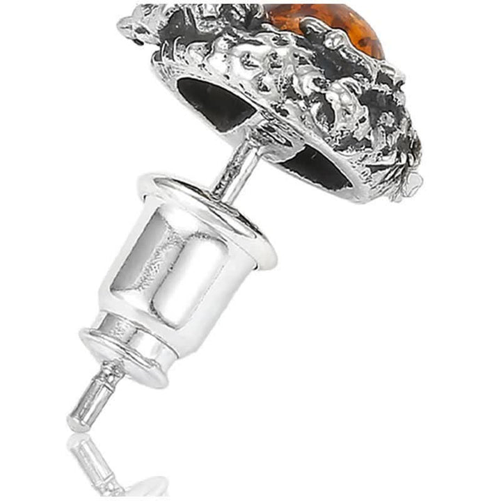 Orecchino a perno Buddha Stones 925 Sterling Silver Ambra naturale Drago Protezione Successo