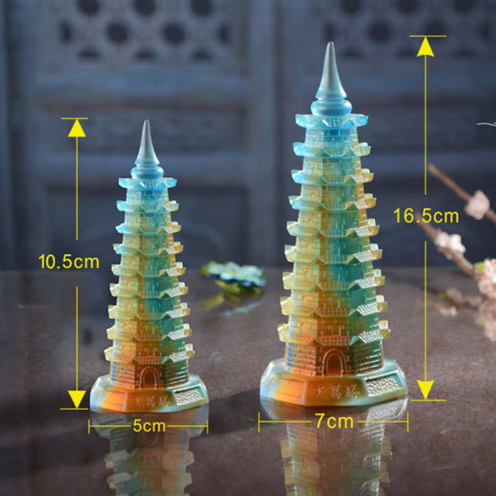 Torre di Wenchang Feng Shui fatta a mano in cristallo Liuli Pagoda Pezzo d'arte Fortuna Decorazione per ufficio in casa
