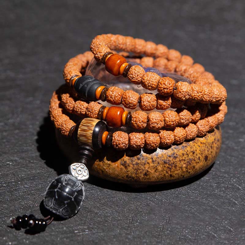 Tibet 108 Mala Beads Rudraksha Bodhi Seed Zodiaco Cinese Natale Buddha Ricchezza Braccialetto Charm