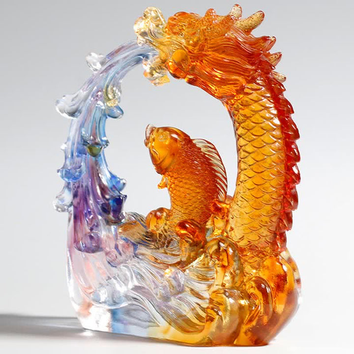 Buddha Stones Feng Shui Drago Koi Pesce Fatto a Mano Liuli Cristallo Arte Pezzo Decorazione Casa Ufficio