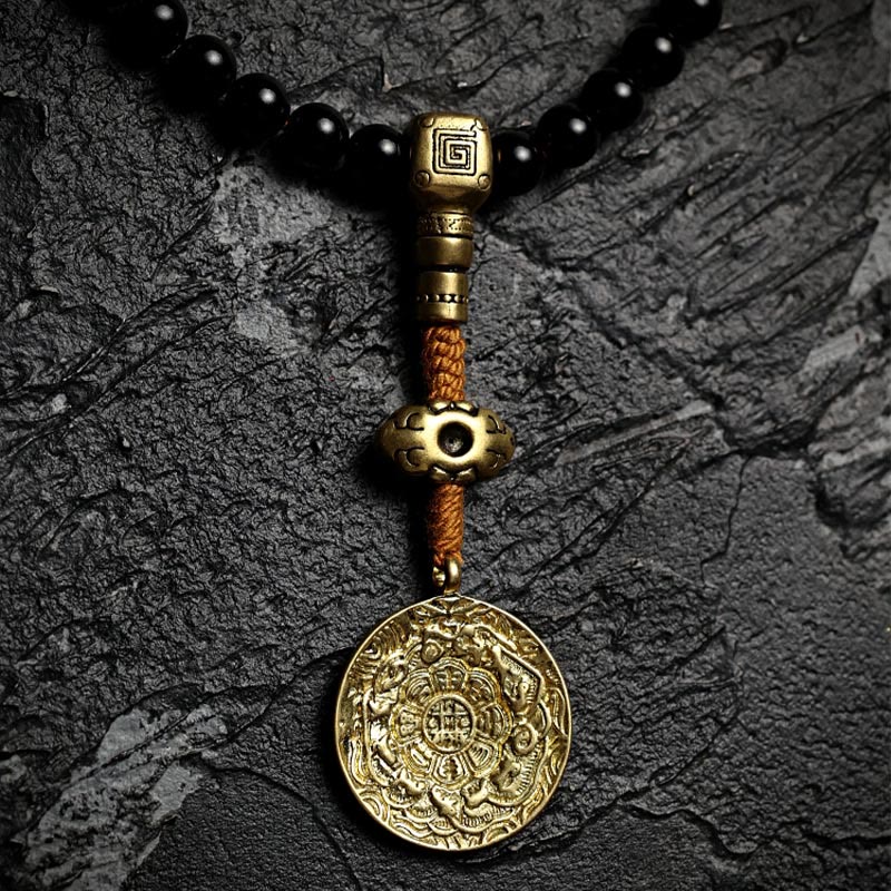 Buddha Stones Tibetano 108 Perle Mala Onice Nero Perle Occhio di Tigre Nove Palazzi Braccialetto di Protezione Bagua
