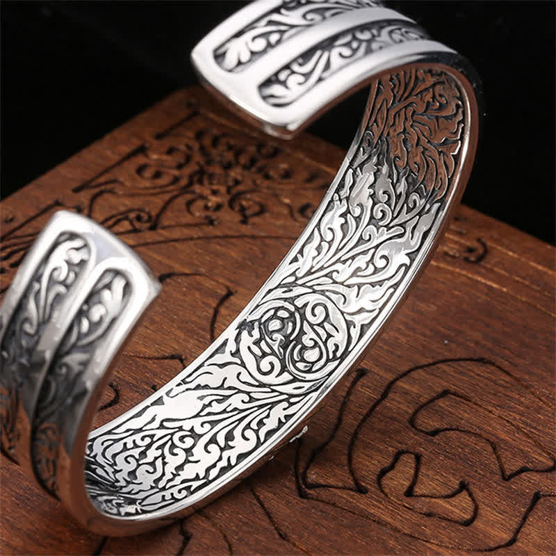 Buddha Stones 925 Sterling Silver Vajra Dorje Braccialetto con Potere Spirituale Inciso - image 4
