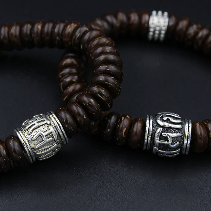 Braccialetto positivo Buddha Stones Natural Tibetan Coconut Shell Om Mani Padme Hum