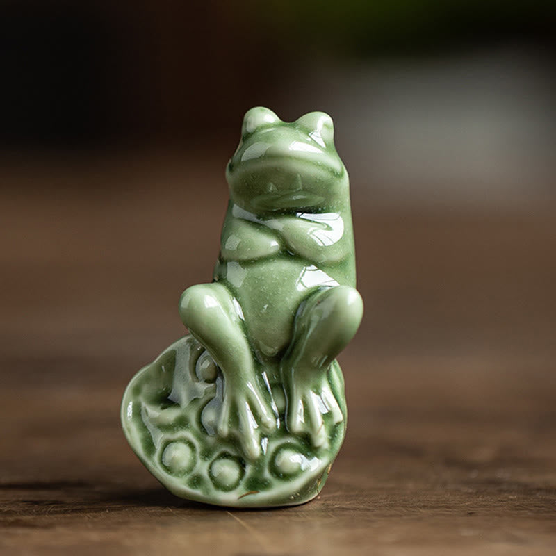 Buddha Stones Mini Piccolo Meditazione Loto Riposo Rana Ceramica Ricchezza Fortuna Casa Tè Animale Domestico Figurina Decorazione - Piccola rana di loto 4*3,5*5,9 cm - image 9