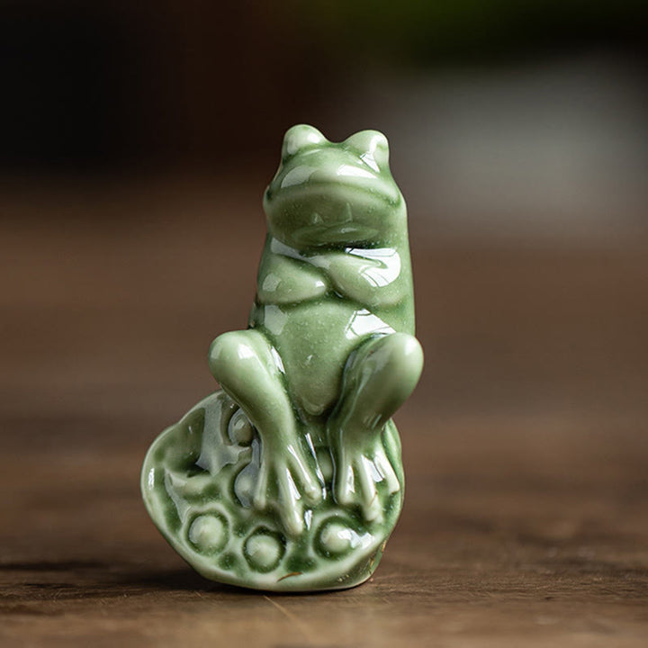 Buddha Stones Mini Piccolo Meditazione Loto Riposo Rana Ceramica Ricchezza Fortuna Casa Tè Animale Domestico Figurina Decorazione - Piccola rana di loto 4*3,5*5,9 cm - image 9