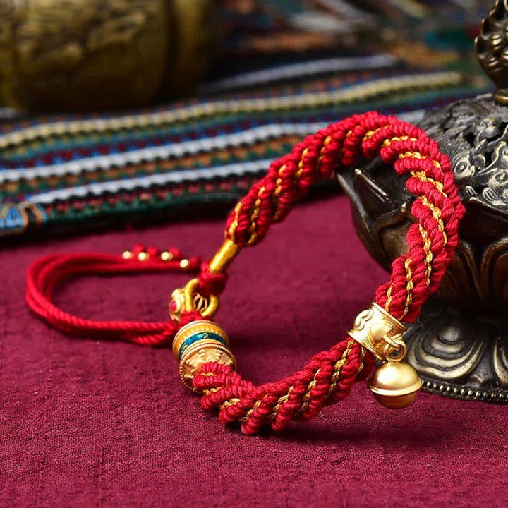 Braccialetto con ciondolo a forma di campana della ruota di preghiera tibetana, fatto a mano, con protezione dalla fortuna, Thangka