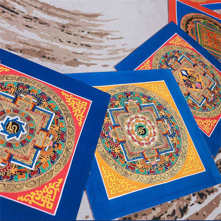 Dipinto Thangka tibetano fatto a mano, benedizione Thangka, scatola cieca, motivo a colori casuali