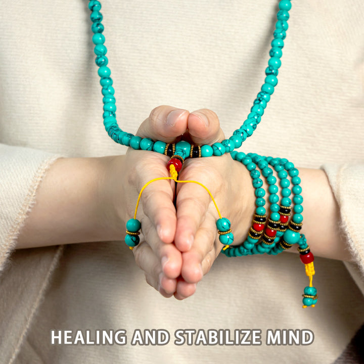 Bracciale Mala di guarigione in turchese tibetano Buddha Stones