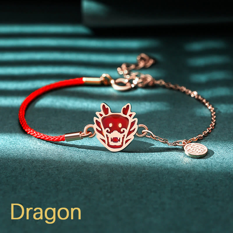 Bracciale con catena rossa in argento sterling 925 con Buddha Stones a forma di zodiaco cinese che cambia colore e protezione dalla fortuna - Drago (circonferenza del polso 14-15 cm) - image 0