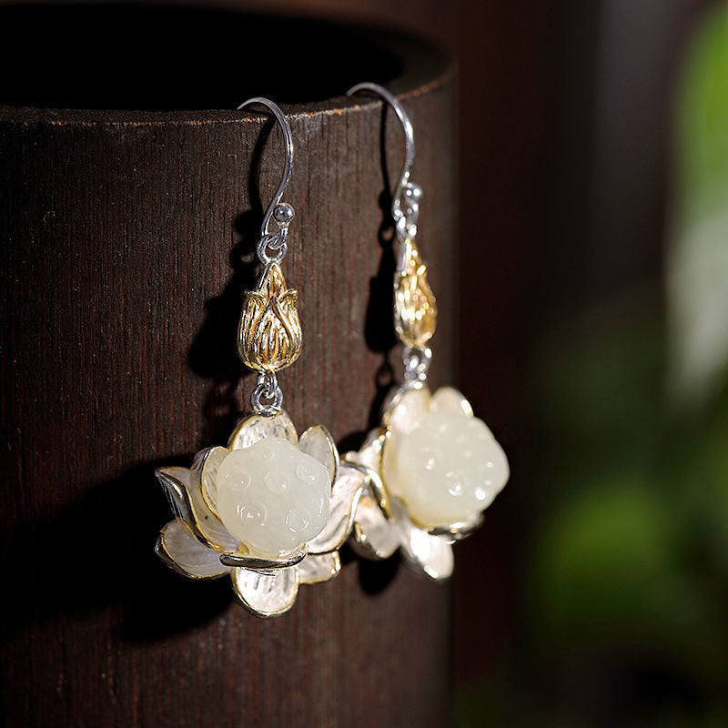 Orecchini pendenti Buddha Stones White Jade Protection Harmony