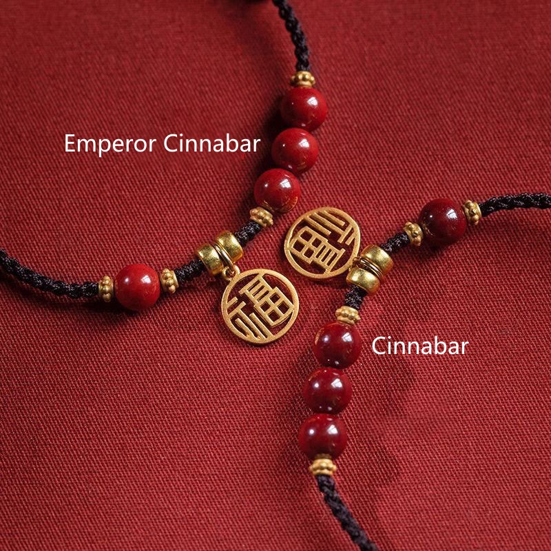 Braccialetto con corda intrecciata con Buddha Stones, perline di cinabro e carattere Fu
