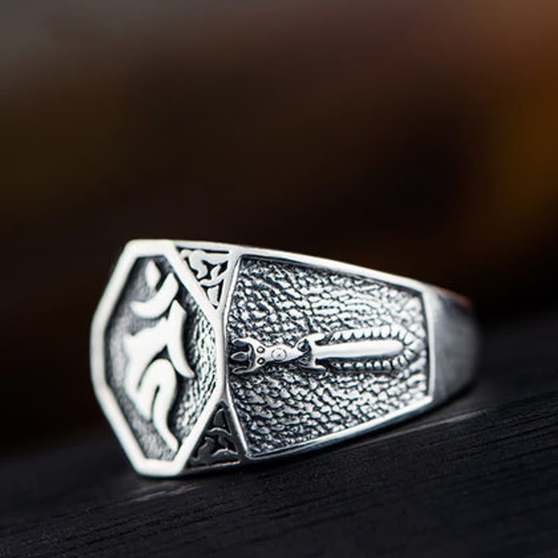 Anello regolabile con protezione intagliata in argento sterling 925 con design sanscrito Buddha Stones