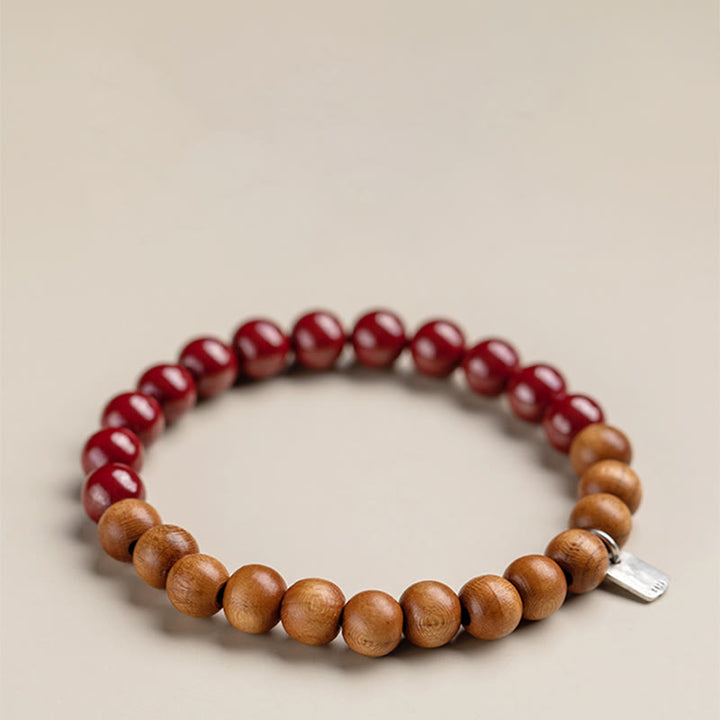 Bracciale Buddha Stones in argento sterling 925, legno di pesca, cinabro, allontana gli spiriti maligni