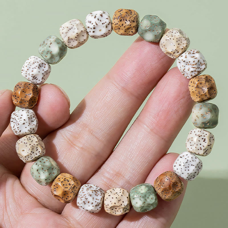 Braccialetto di ricchezza di auspici Buddha Stones Natural Colorful Bodhi Seed