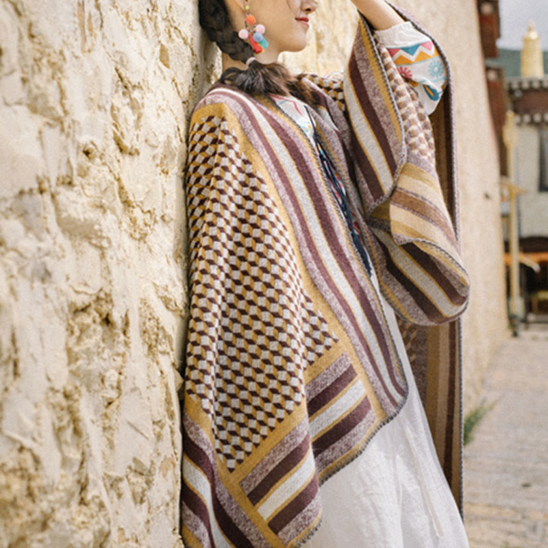 Scialle tibetano con Buddha Stones , modello classico, caldo e accogliente, da viaggio, invernale - image 12