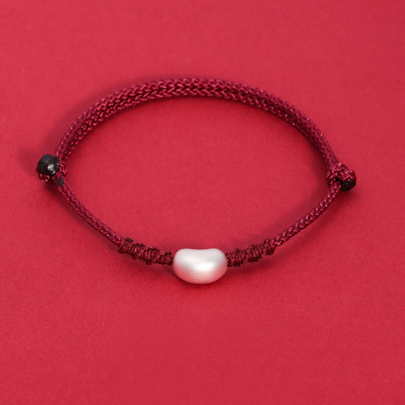 Bracciale intrecciato fatto a mano Buddha Stones 999 Sterling Silver Bean Design Luck Connection