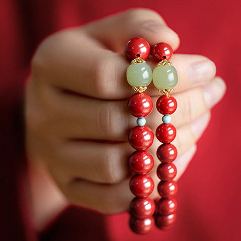 Braccialetto della fortuna Buddha Stones Cinnabar Green Aventurina