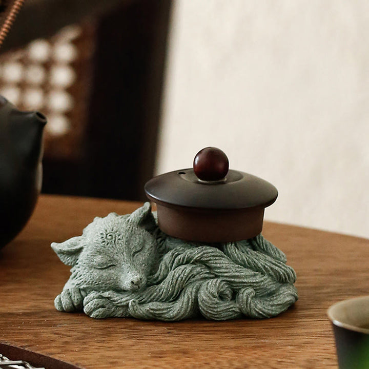Buddha Stones Piccola volpe a nove code Protezione Casa Tè Animale domestico Figurina Decorazione